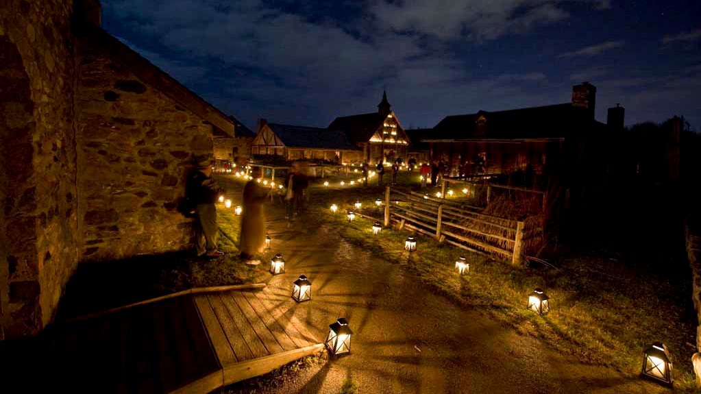 A view of sainte-Marie among the hurons, lit by candle light