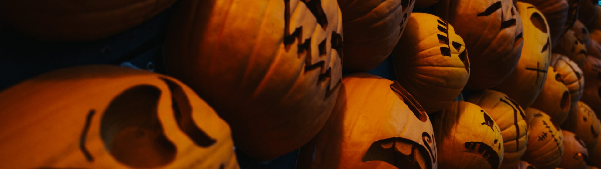 A close up of the large pumpkin archway