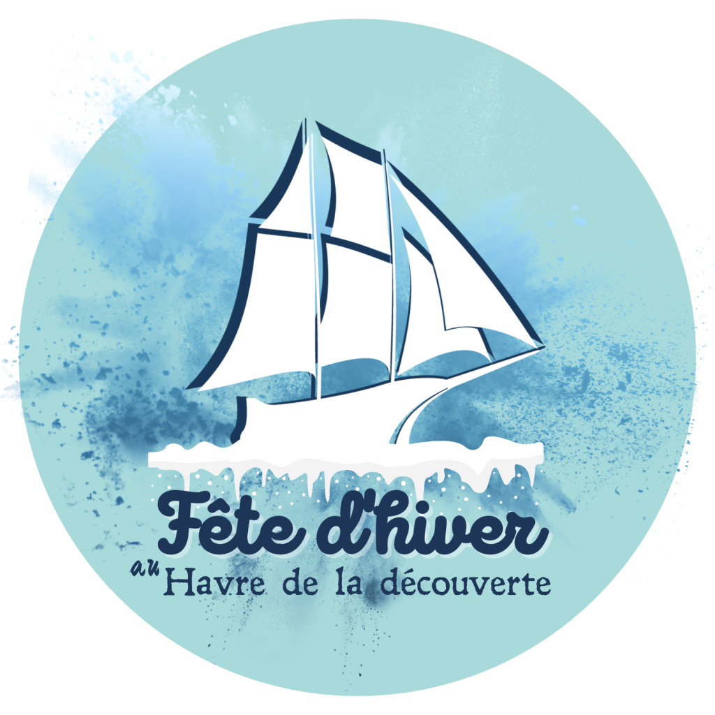 Mid-Winter Social logo, ship sailing on an icy sea