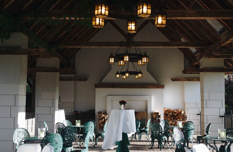 A view of Sainte-Marie's outdoor patio and fireplace