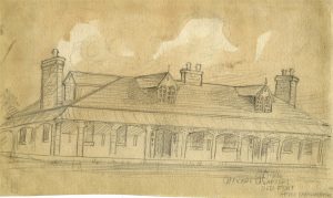 old drawing of the Officers’ Quarters