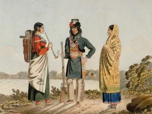 drawing of three Métis peoples