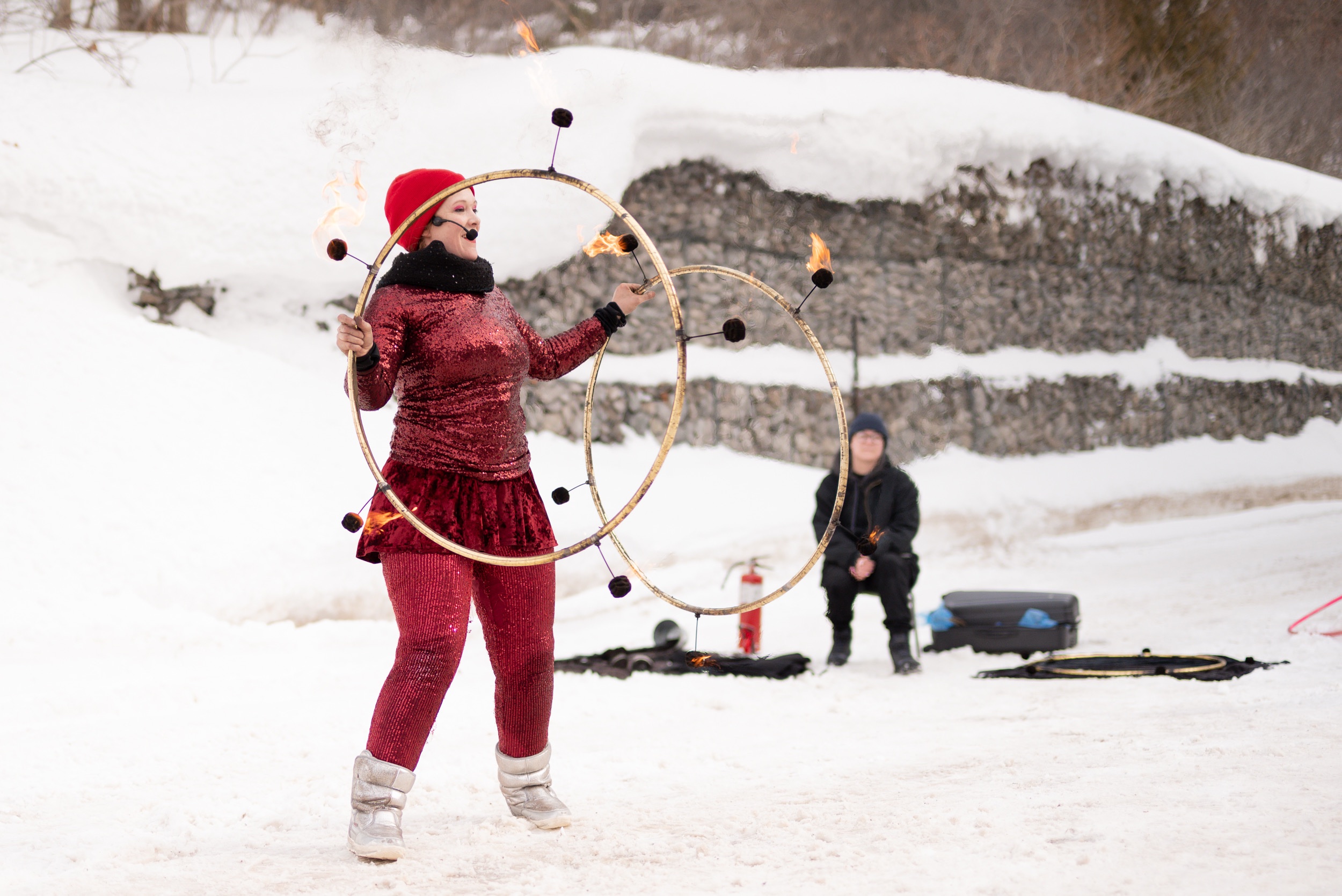 Fire dancer with fire rings