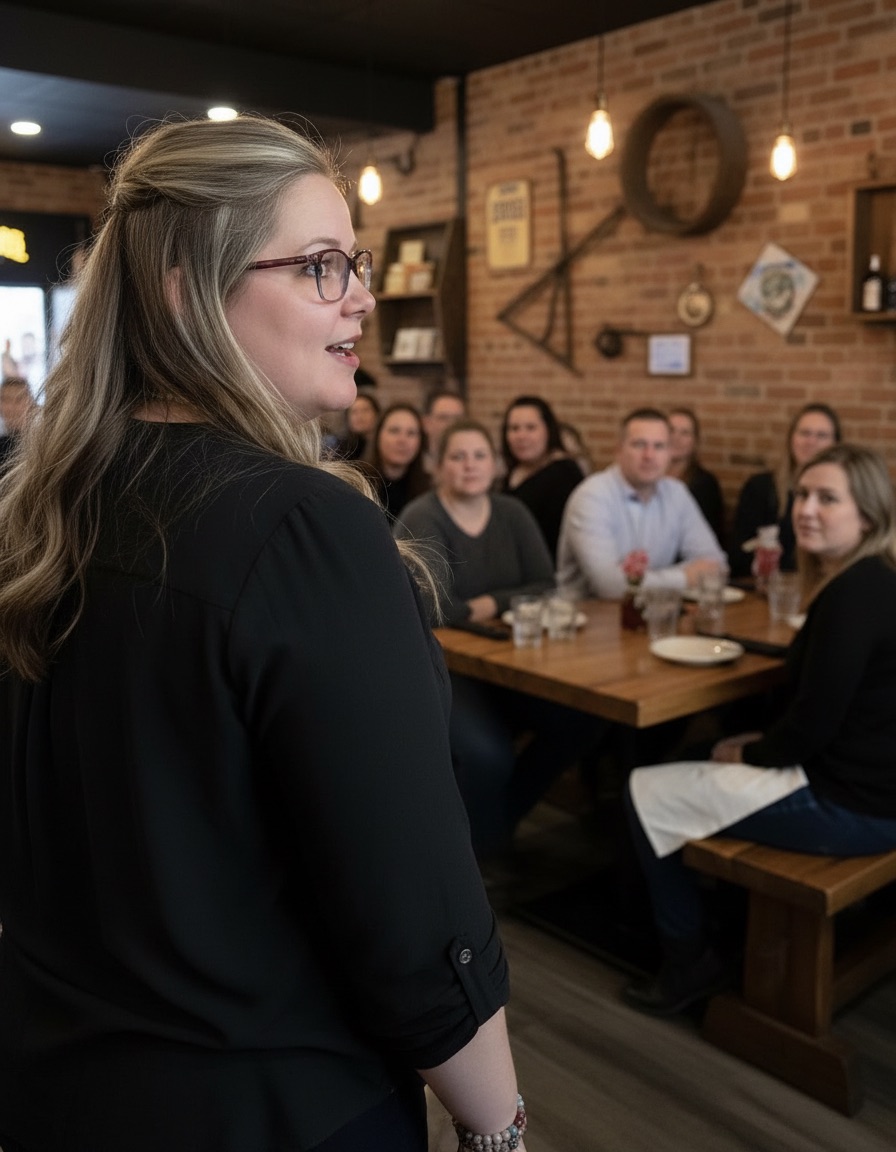 Medium Ashley Valiant Blackwood at an event, doing a live reading